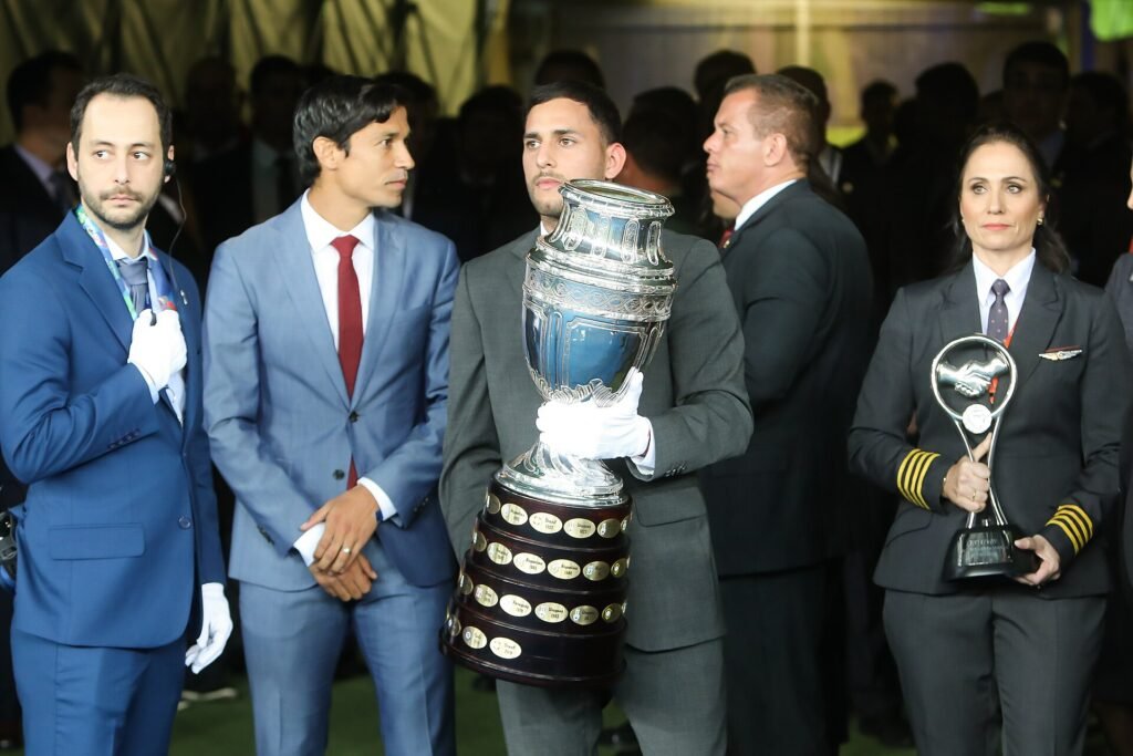 Seleção brasileira celebra o título da Copa América de 2019, o mais recente do Brasil no torneio